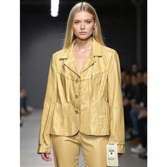 Wilsons Leather Maxima Blazer Style Fitted Jacket Tan Beige Small S Vintage 90s - Picture 6 of 10